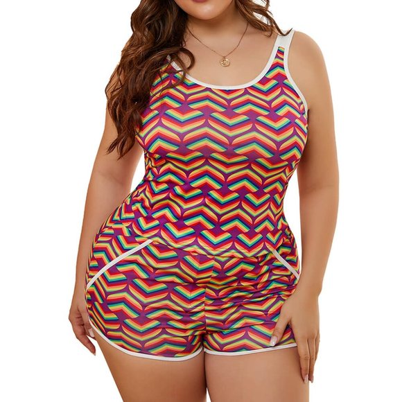 Rainbow Heart Print Plus Size Tank and Short Set - Picture 2 of 7